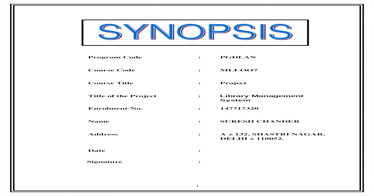 synopsis presentation example