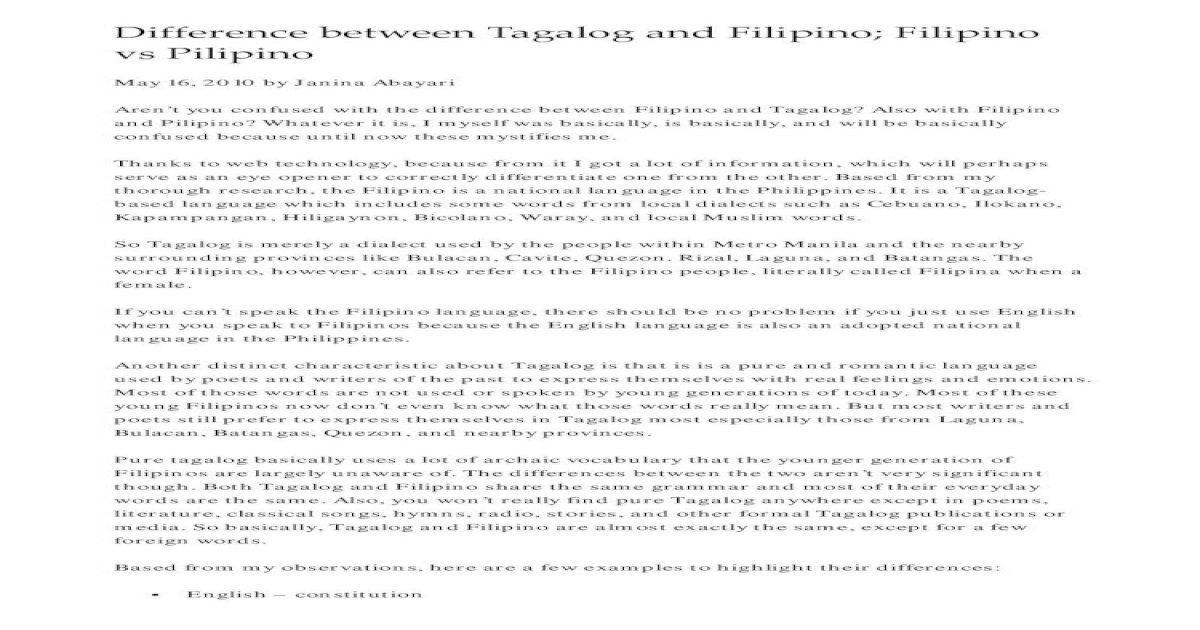 Difference Between Tagalog And Filipino Camp - Vrogue